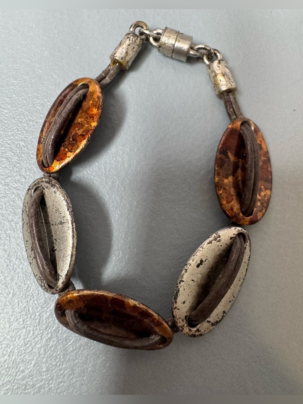 Women's Mixed Metal Oval Link Bracelet - Brown & Silver bohemian magnetic